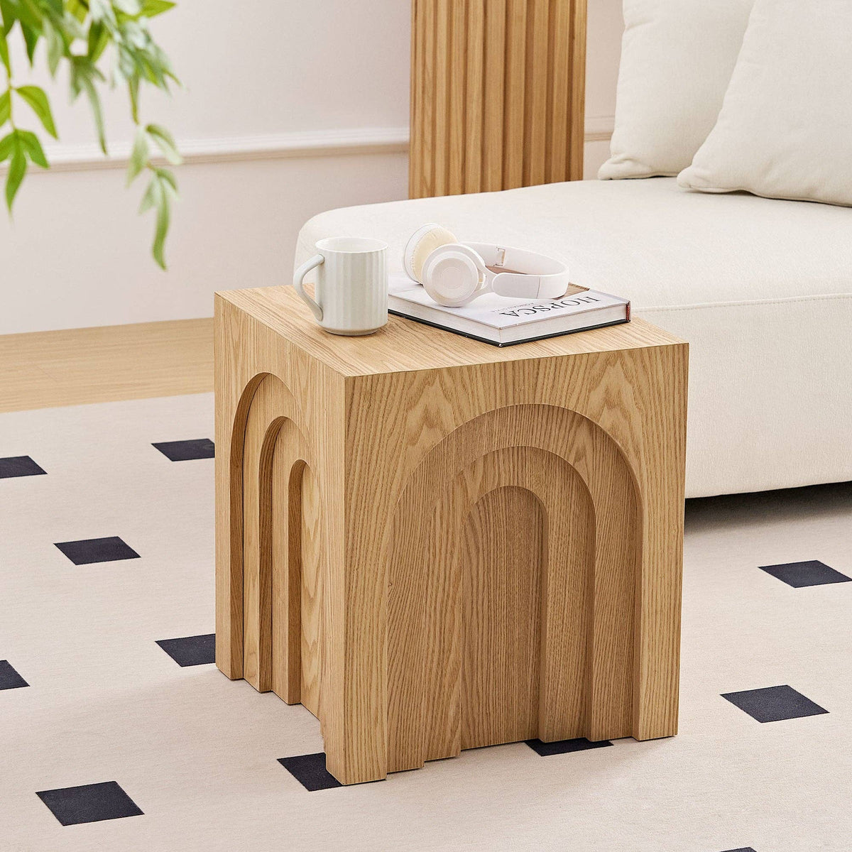 Natural Square Side Table Modern Accent End Table