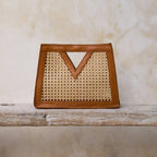 Brown Cane Weave Rattan Triangle Handbag