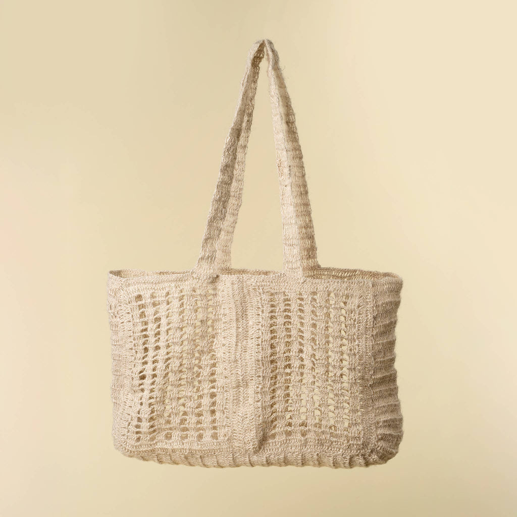 Crocheted Jute Market Bag, Bleached