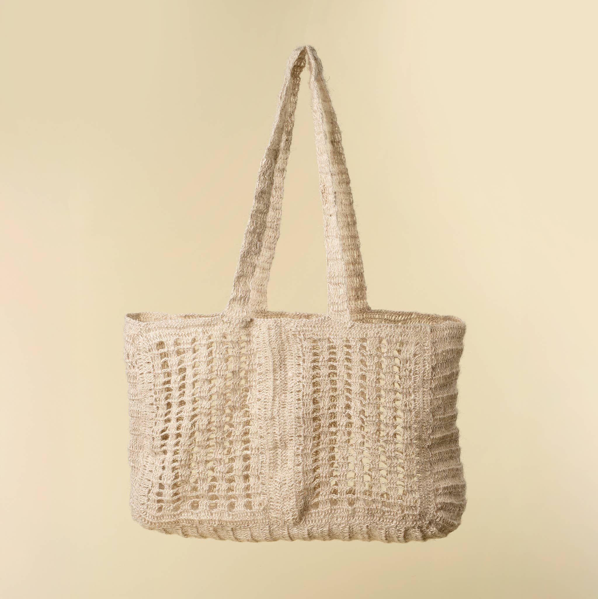 Crocheted Jute Market Bag, Bleached