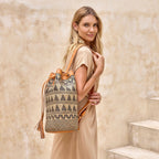 Rattan Sling Bag - Tribal Patten with Light Leather -  Large