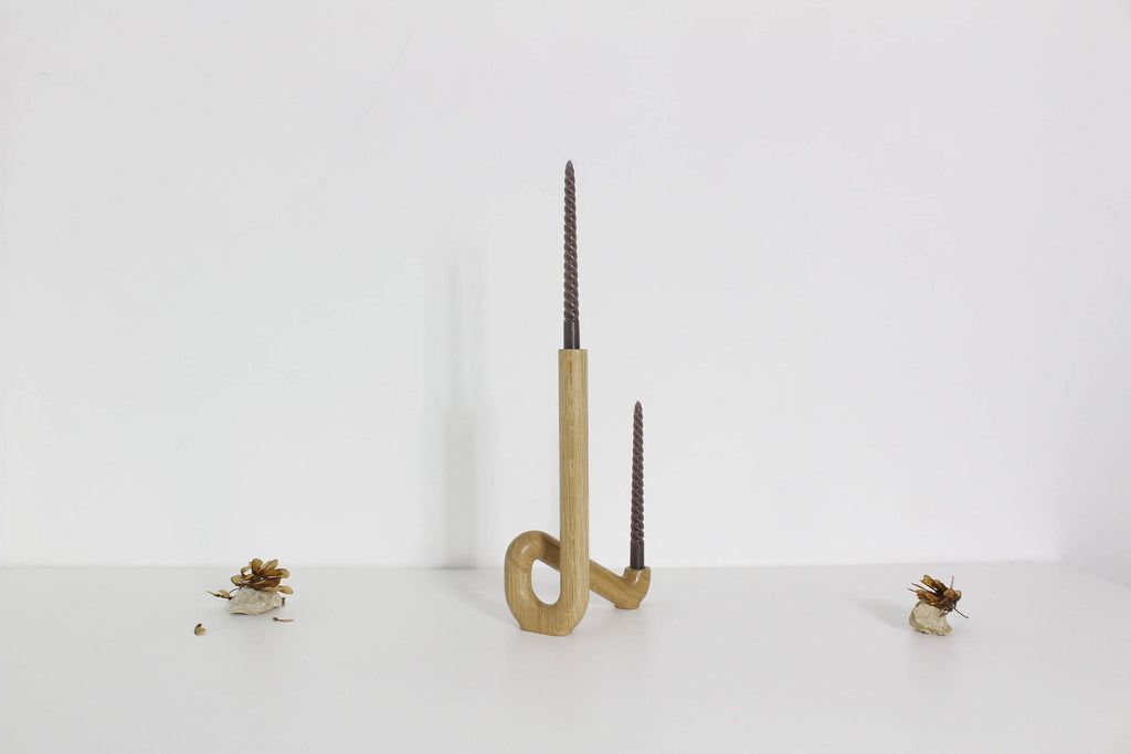 "Affluent" Wooden Candle Holder For Two Candles In Oak