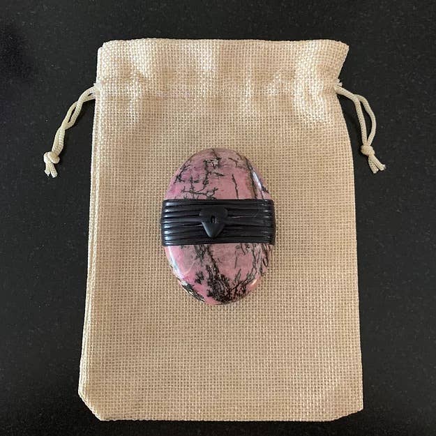 Rhodonite Palm Stone Wrapped With Sea Glass Bead