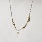 MIXED-METAL SEAWEED FEATHER PODS & PEARL NECKLACE