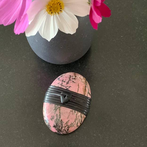 Rhodonite Palm Stone Wrapped With Sea Glass Bead