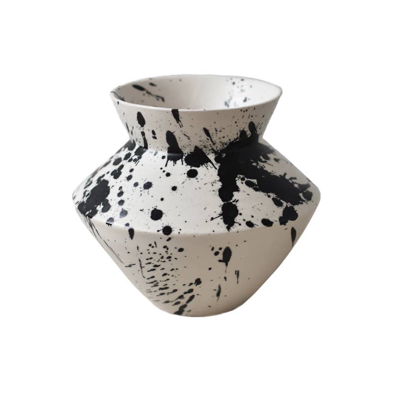 Handmade Rock Decorative Ceramic Vase I - Black & White