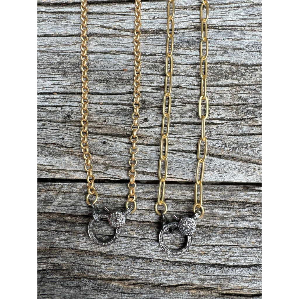 Matte Gold Necklace with Pave Diamond Clasp