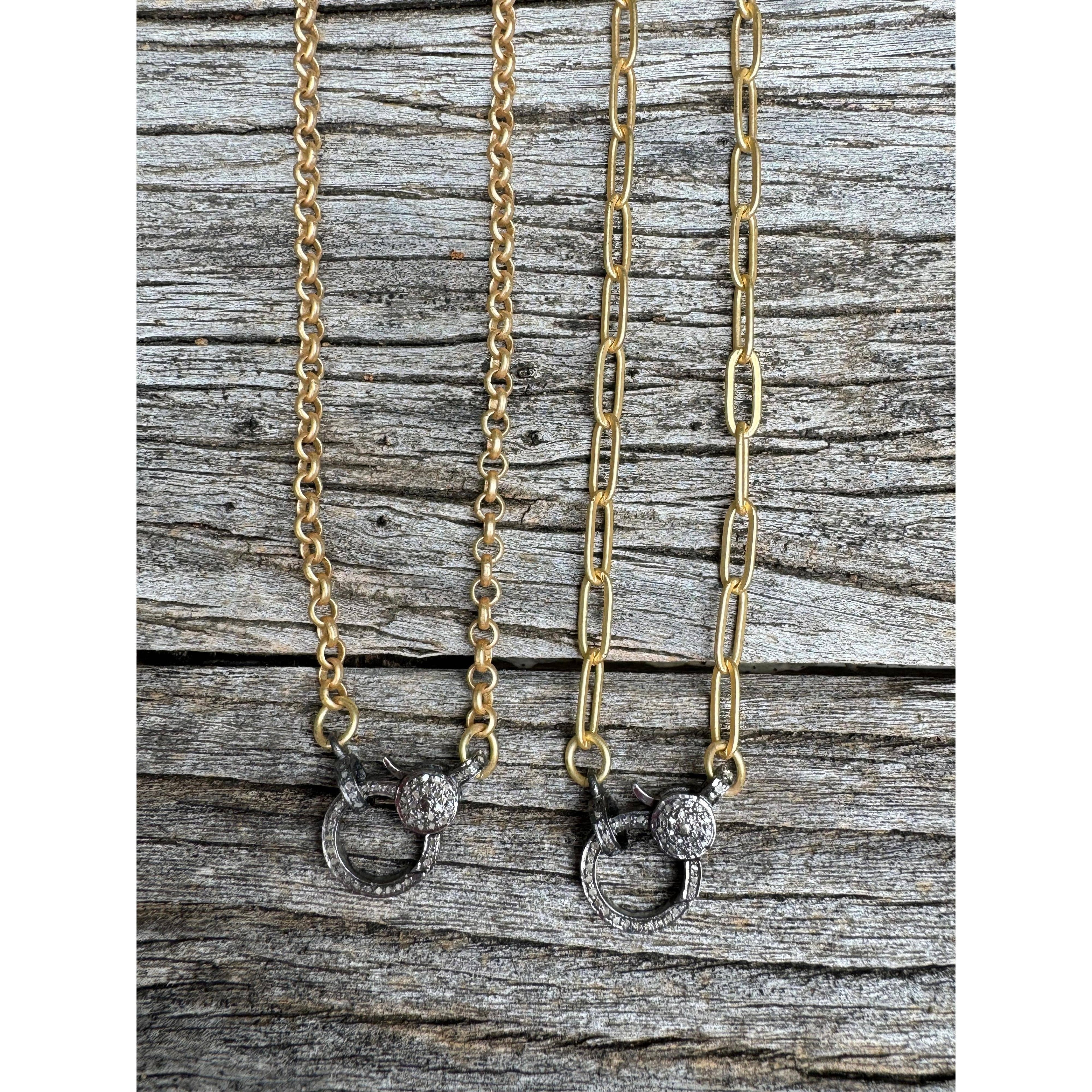 Matte Gold Necklace with Pave Diamond Clasp