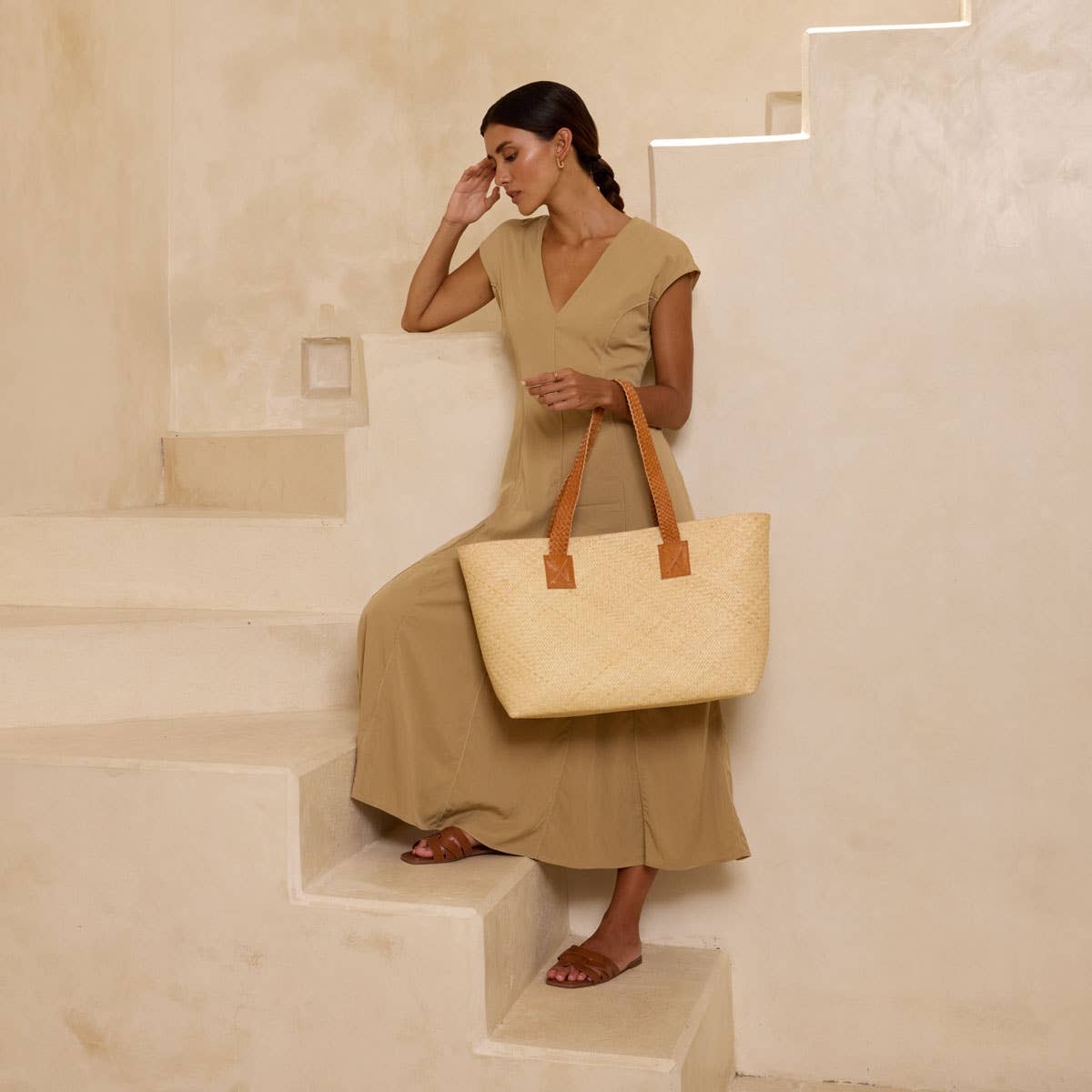 Oversized Ivory Rattan Tote Braided Handle