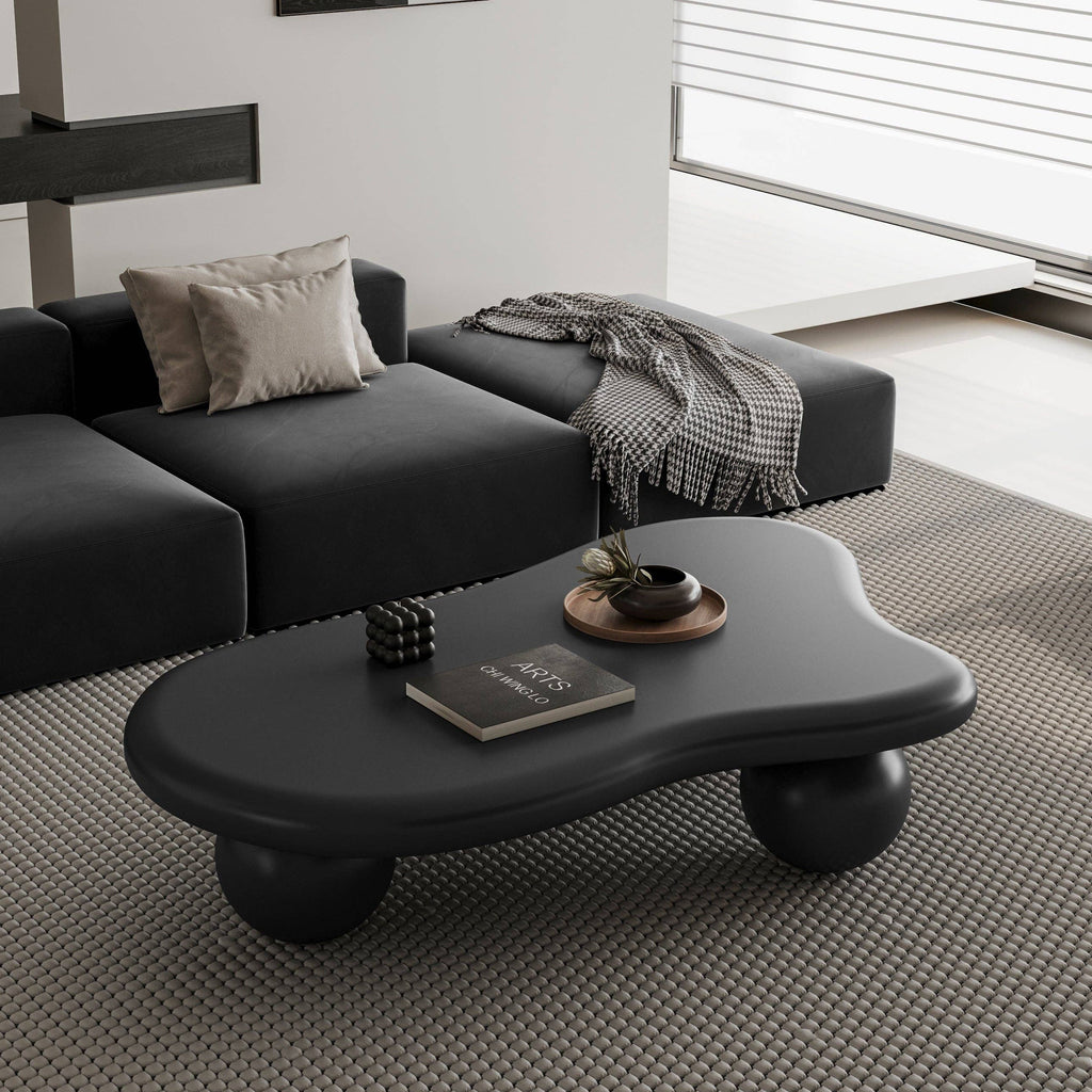 47" Cloud Shaped Coffee Table with 3 Ball Legs, Black
