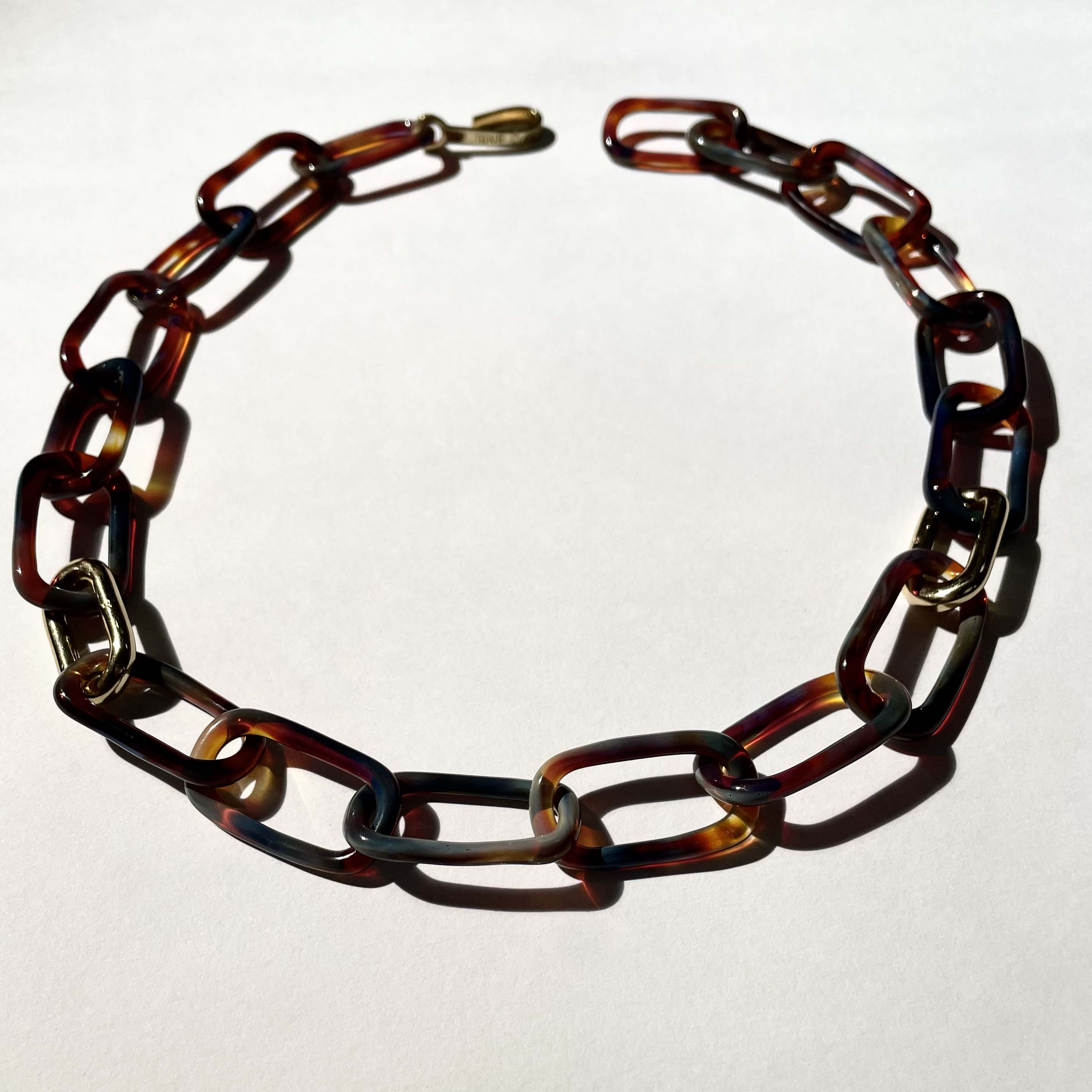 Oval Glass and Brass Necklace