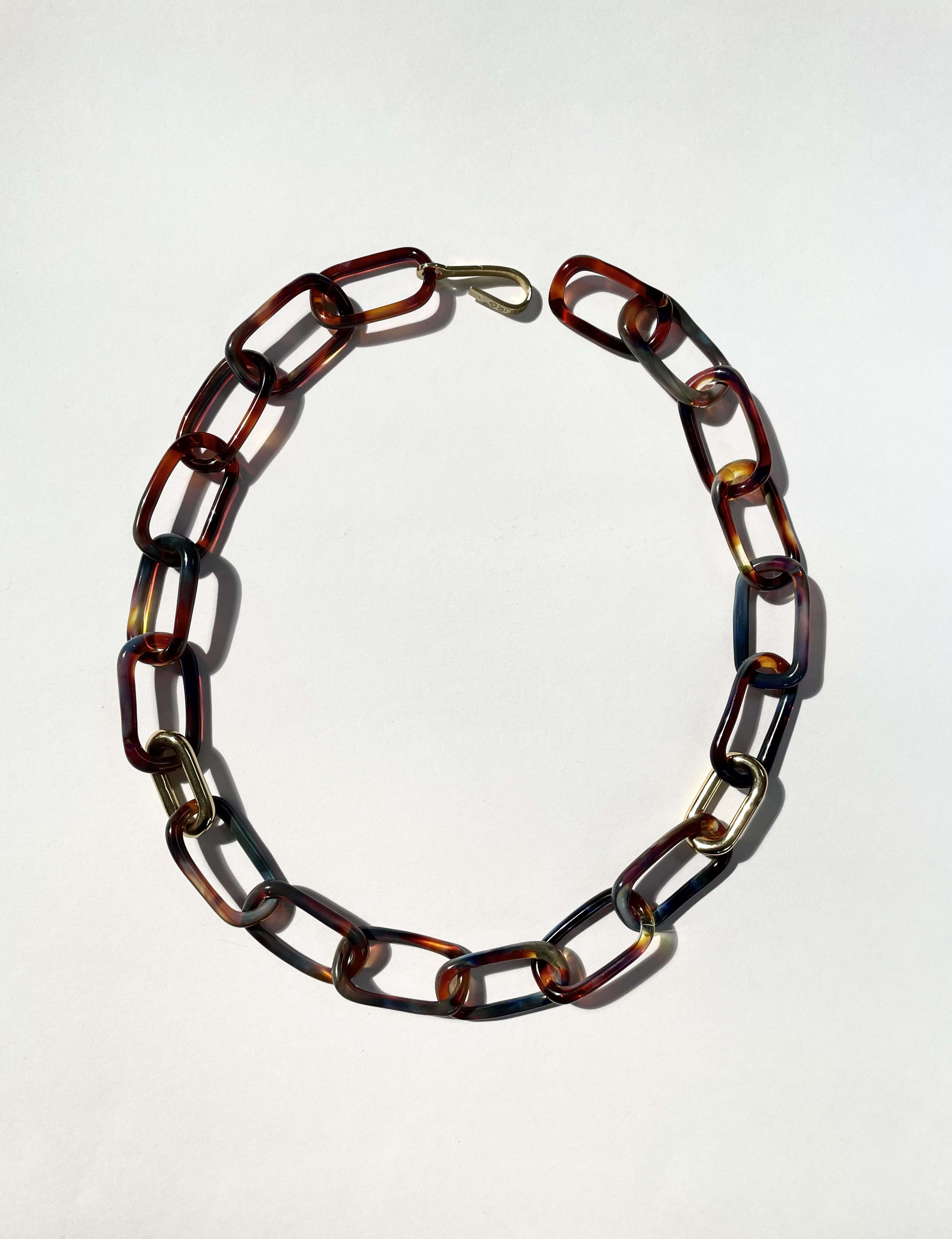 Oval Glass and Brass Necklace