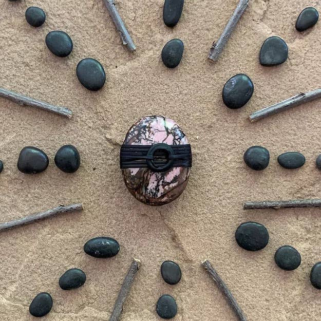Rhodonite Palm Stone Wrapped With Sea Glass Bead