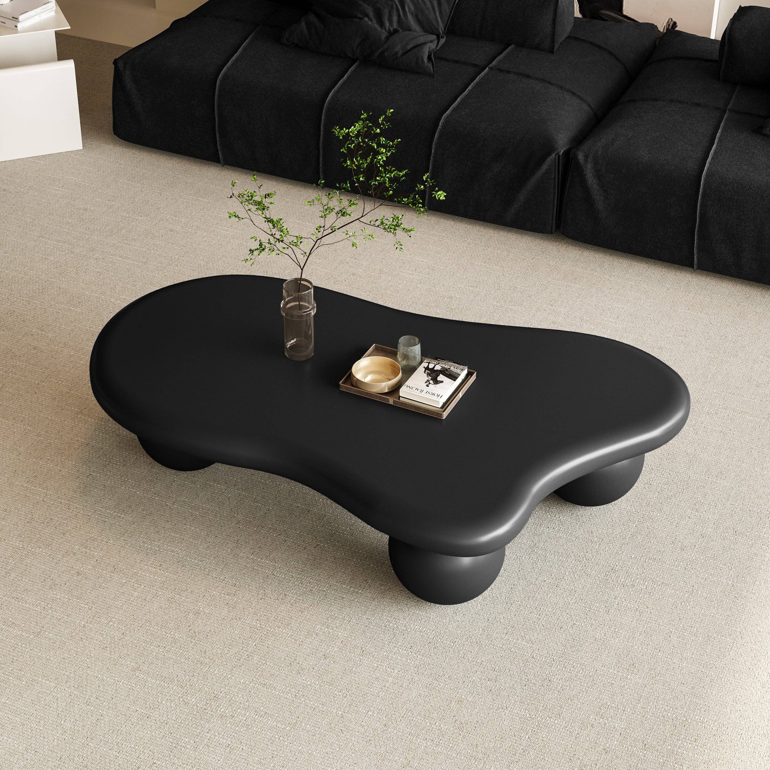 47" Cloud Shaped Coffee Table with 3 Ball Legs, Black