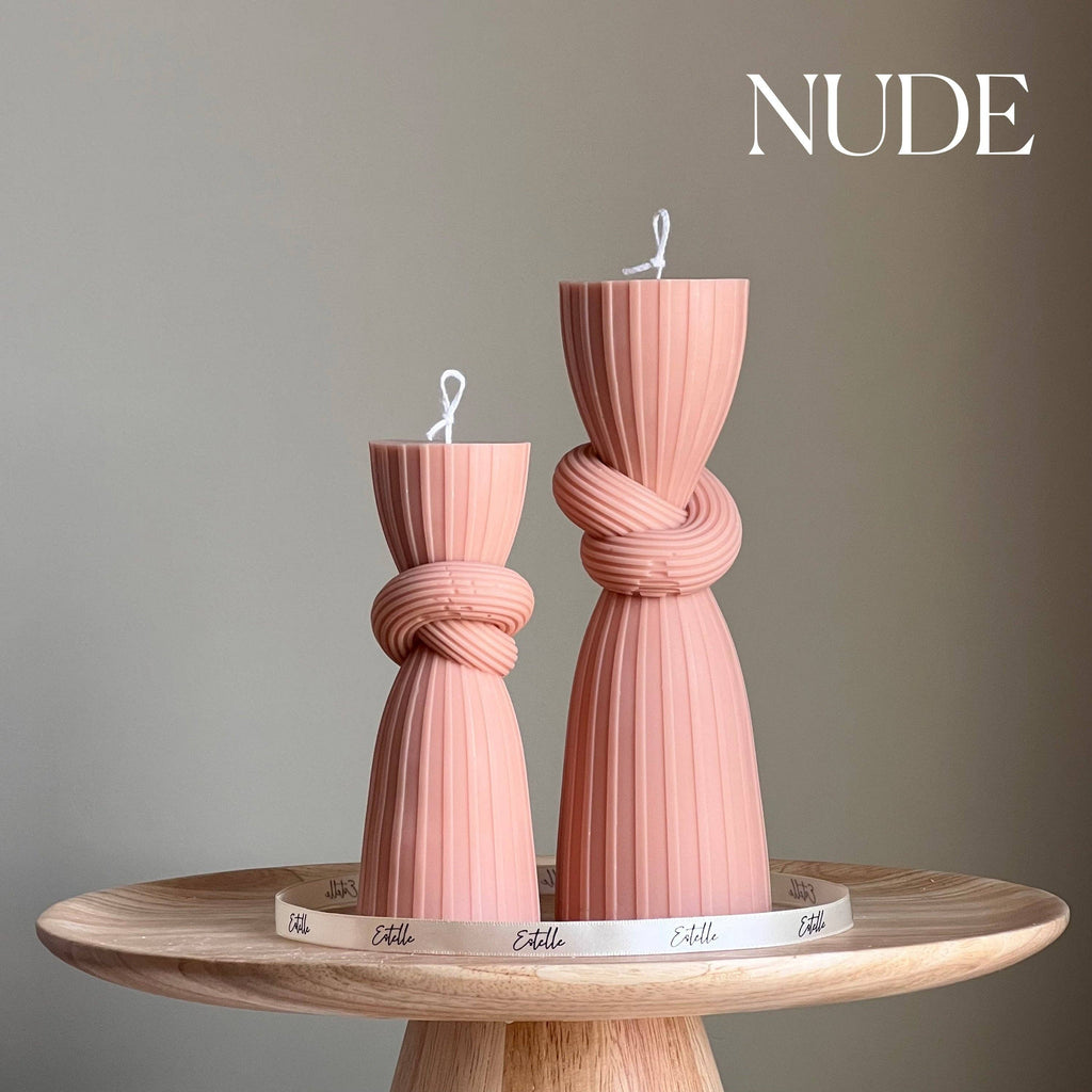 Knot Pillar Candle Set: Ribbed Soy Wax Candle, Home Decor
