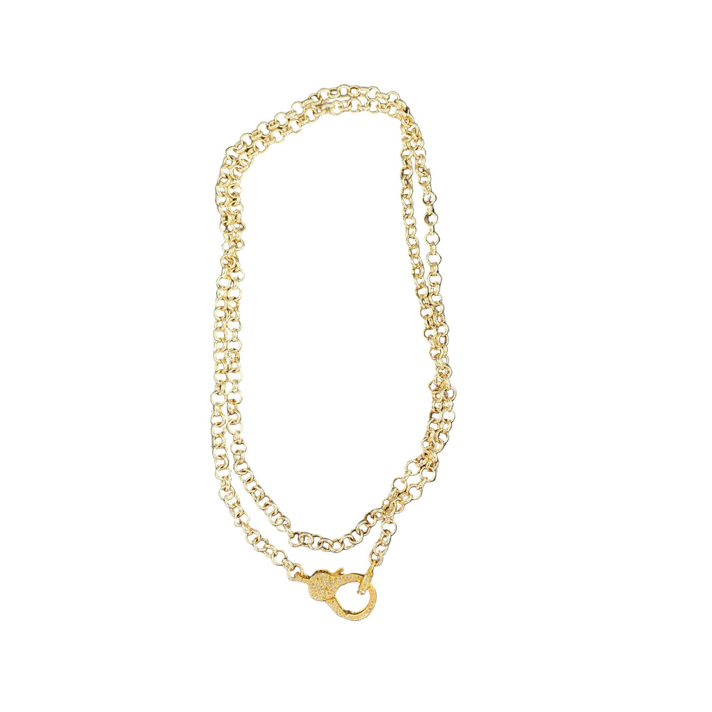 Gold Rolo Chain Necklace with Pave Diamond Clasp