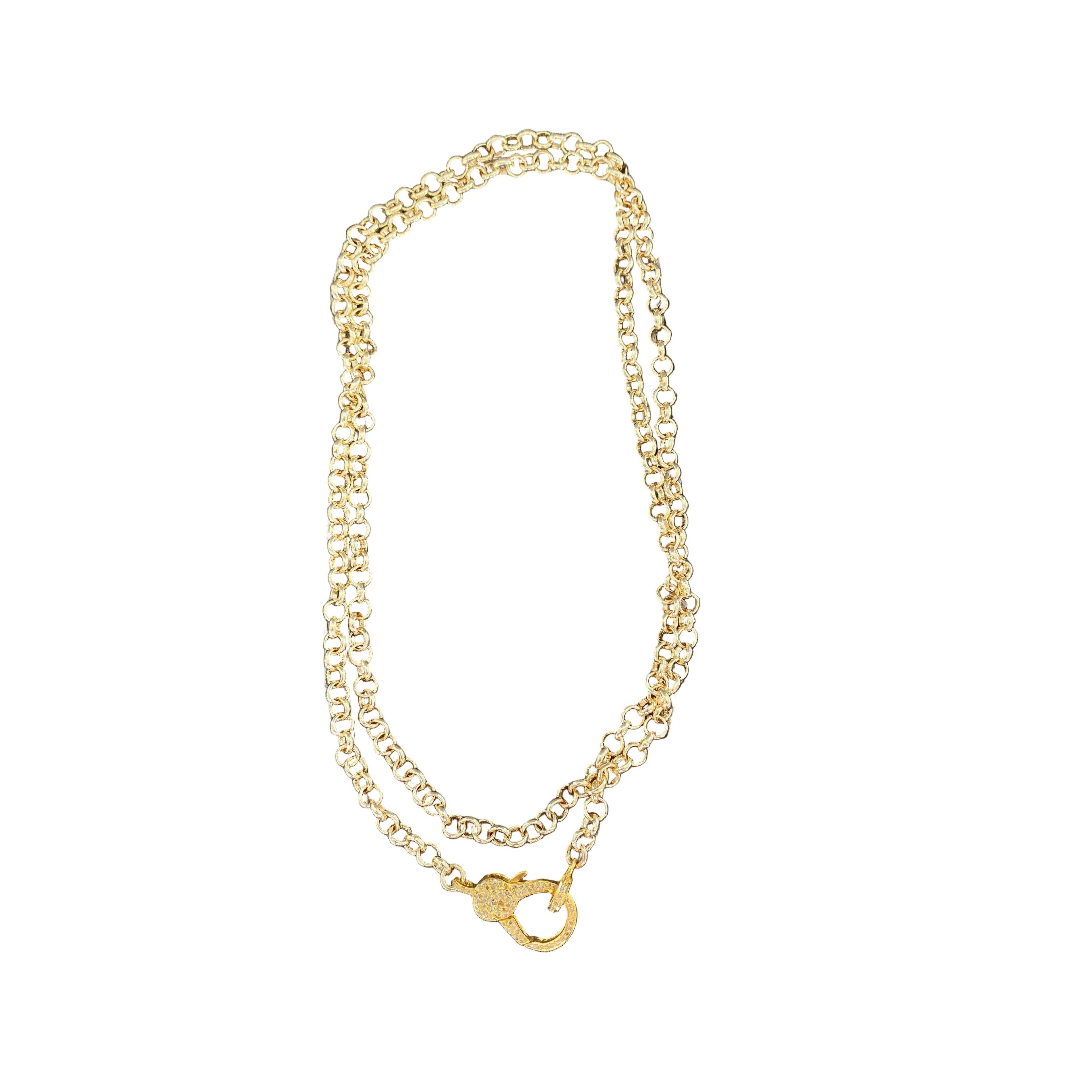 Gold Rolo Chain Necklace with Pave Diamond Clasp