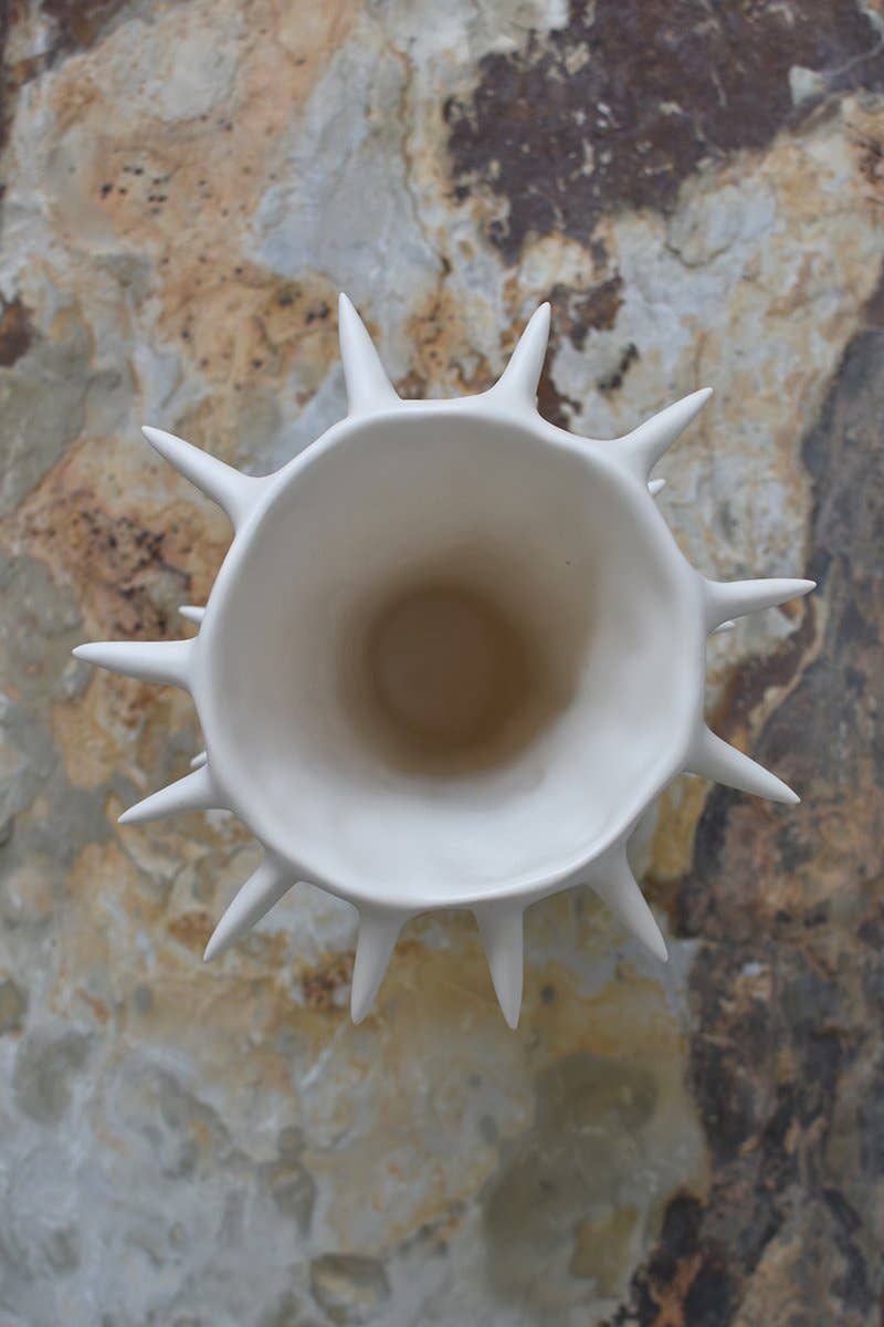 Handmade Spikes White Ceramic Flower Vase V