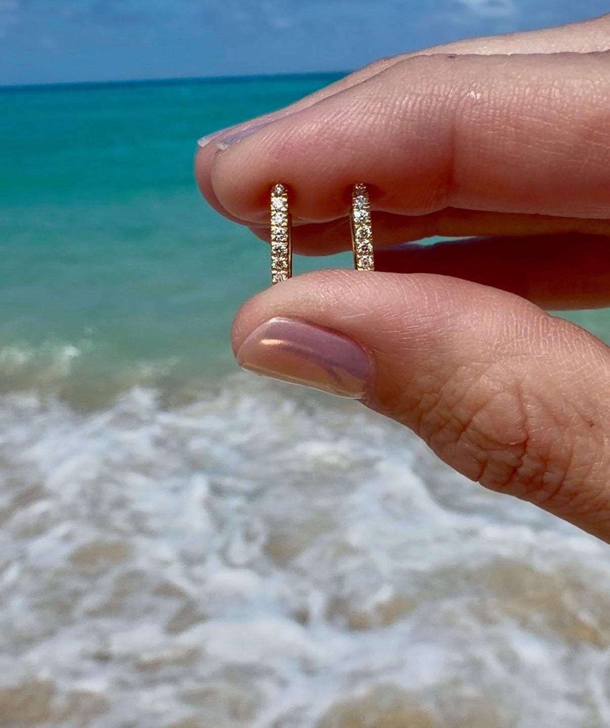 U Shape Huggy Hoop Earrings Pair -  1.29g Diamonds - .18 CT