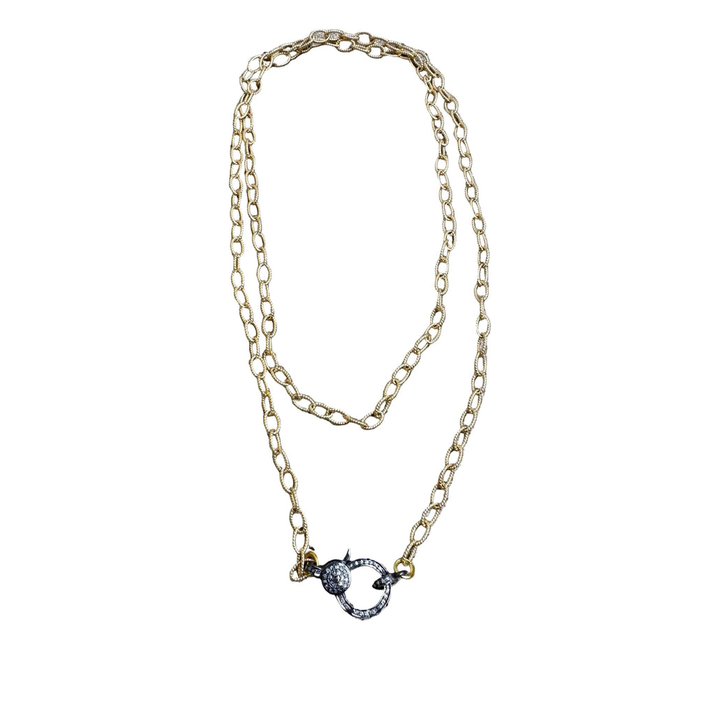Gold Etched Chain with Diamond Clasp