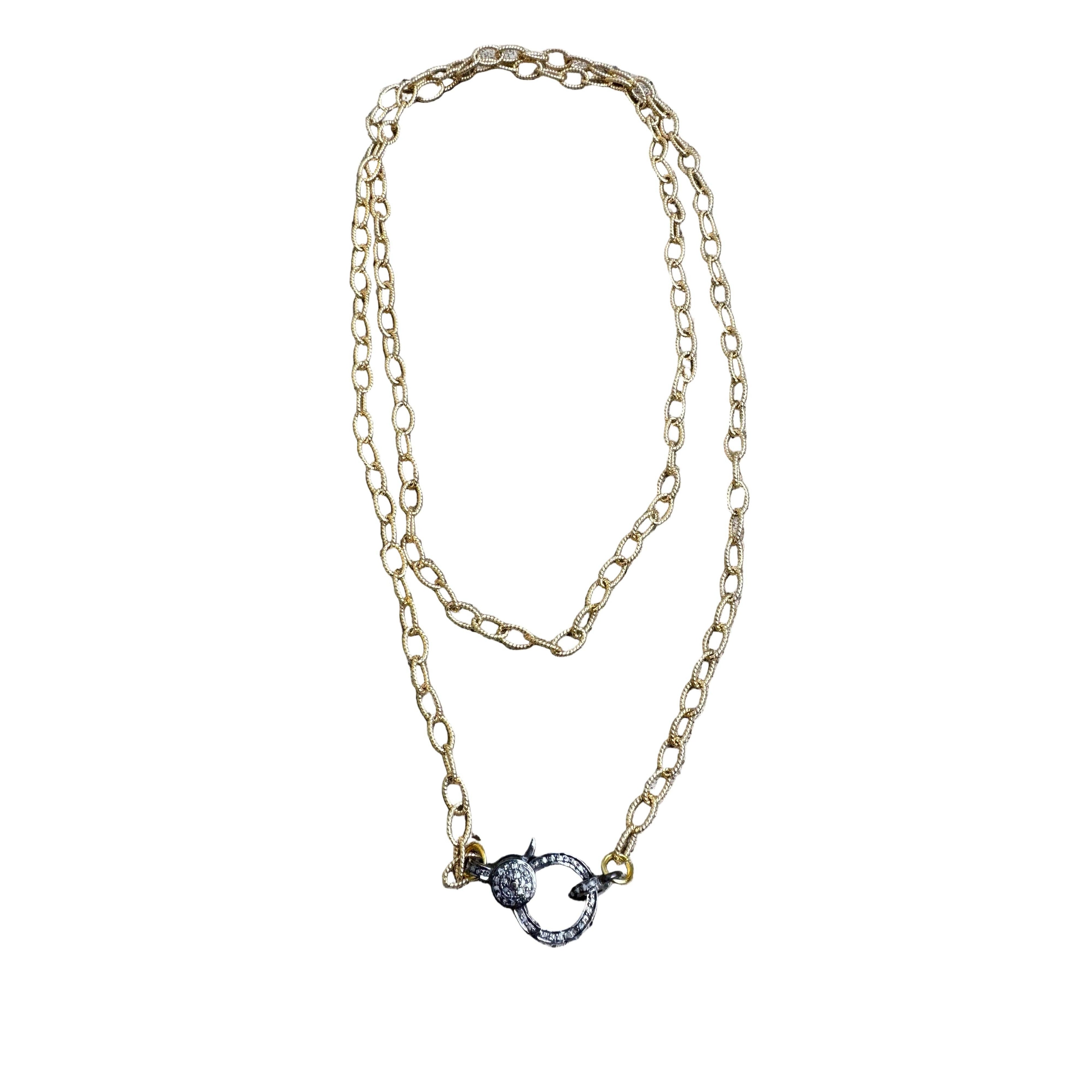 Gold Etched Chain with Diamond Clasp