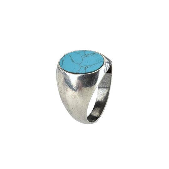 Sterling Silver Smooth Signet Ring with Turquoise Stone
