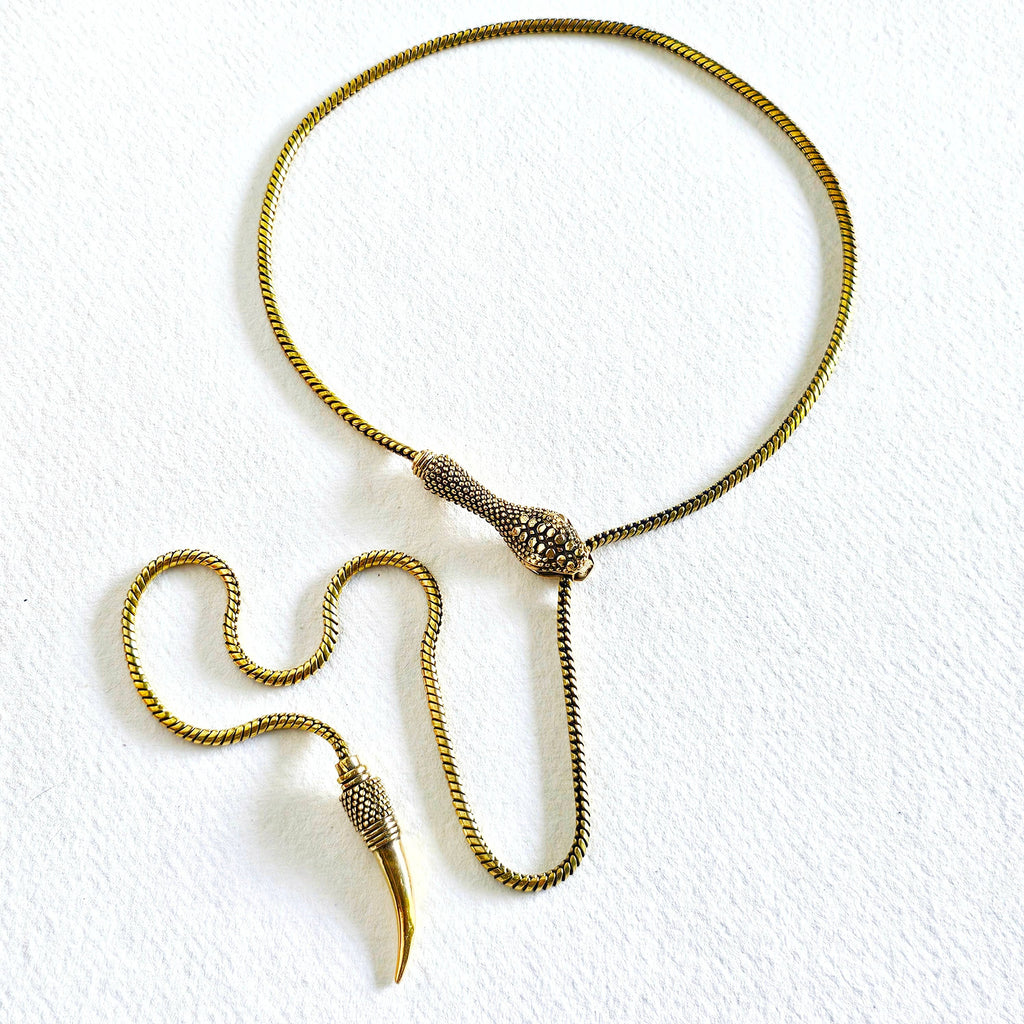Brass Chain Serpent Necklace - Long