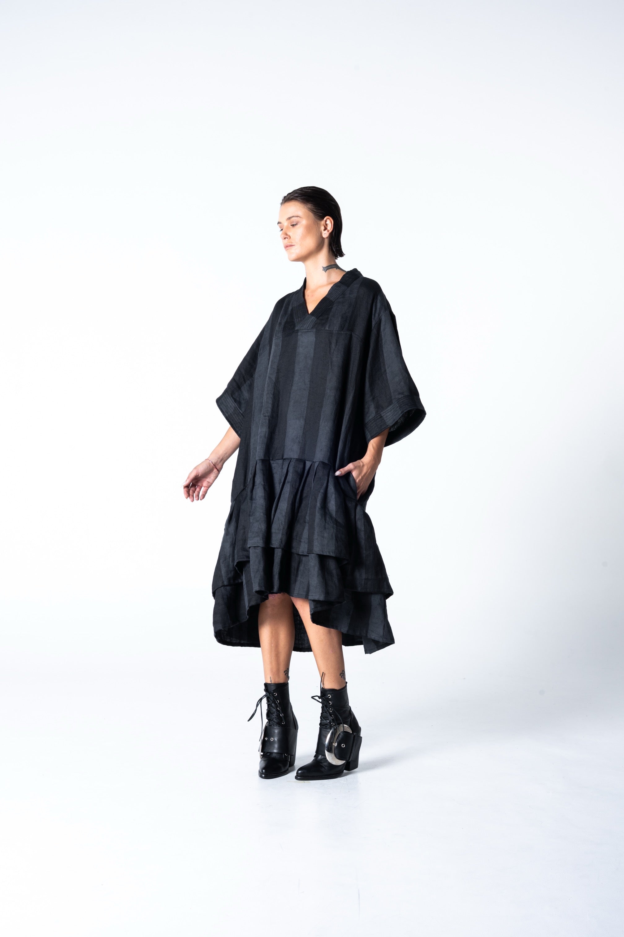 Lalune Dress - Grey Stripe