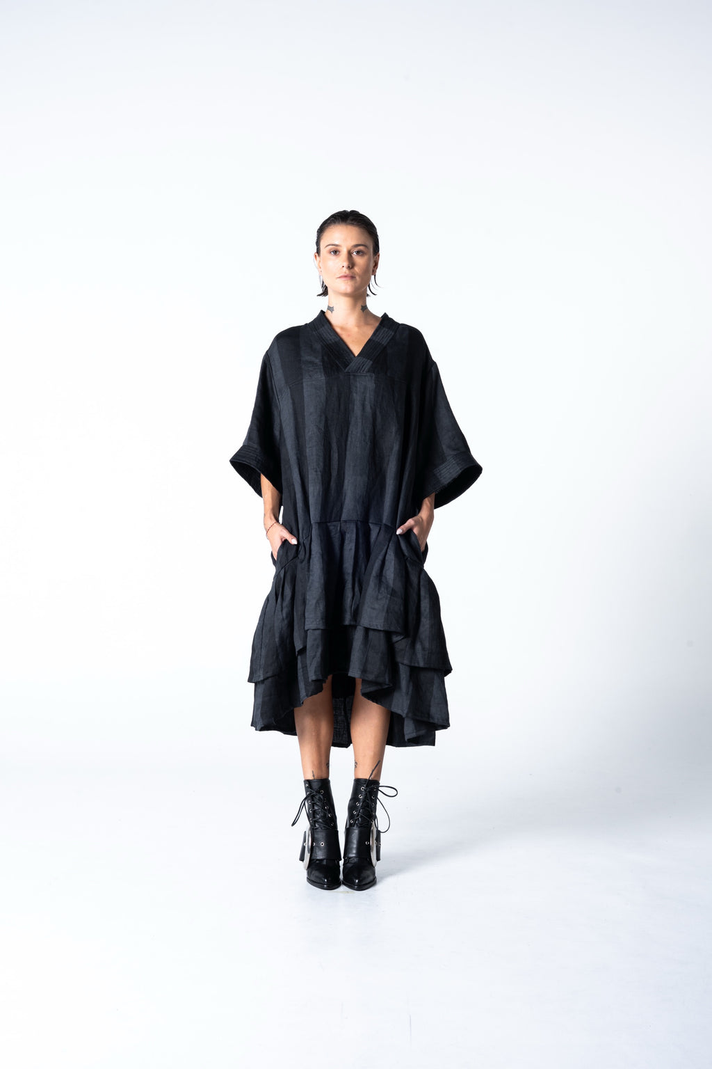 Lalune Dress - Grey Stripe