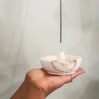 Natural Quartz Geode Incense Holder – White & Gold - Crystal