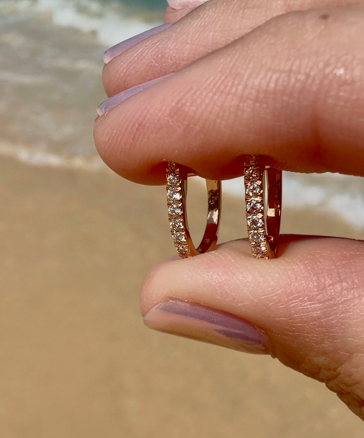U Shape Huggy Hoop Earrings Pair -  1.29g Diamonds - .18 CT