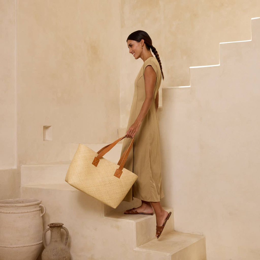 Oversized Ivory Rattan Tote Braided Handle