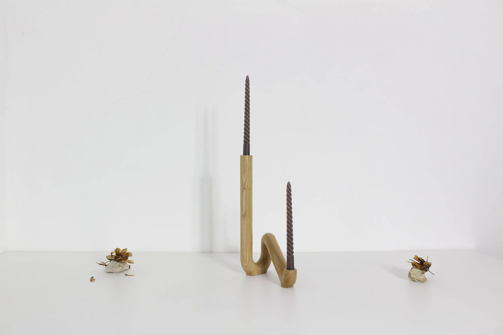 "Affluent" Wooden Candle Holder For Two Candles In Oak