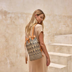 Rattan Sling Bag - Tribal Patten with Light Leather -  Large