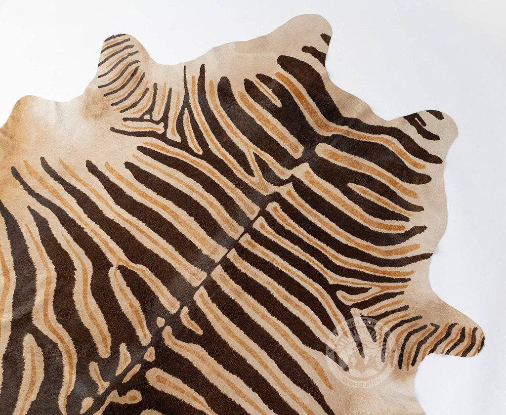 Wild Zebra Stripes on Beige Cowhide Rug