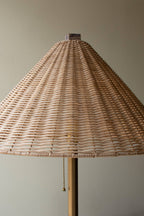FLOOR LAMP WITH RED MARBLE BASE AND RATTAN SHADE