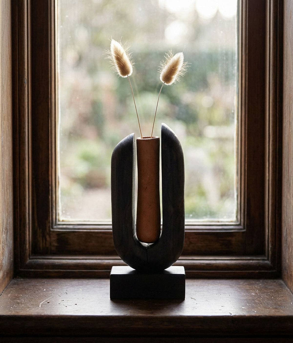 Arched Wood Vase, Charcoal