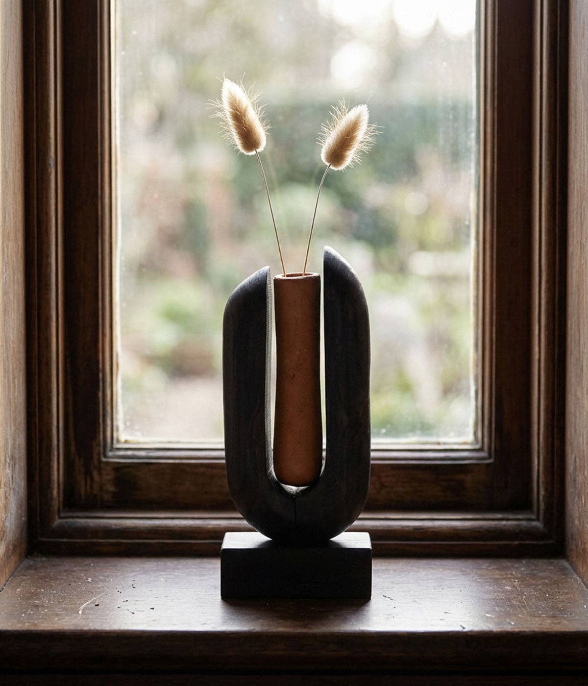 Arched Wood Vase, Charcoal