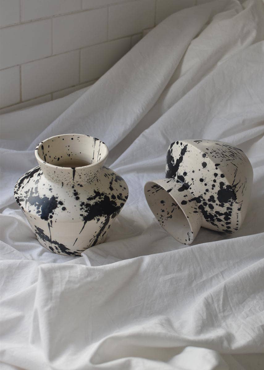 Handmade Rock Decorative Ceramic Vase I - Black & White