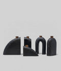 Sculptural Loop Wood Candle Holders, Charcoal, Set of 5