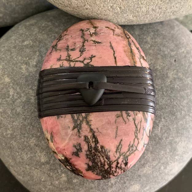 Rhodonite Palm Stone Wrapped With Sea Glass Bead