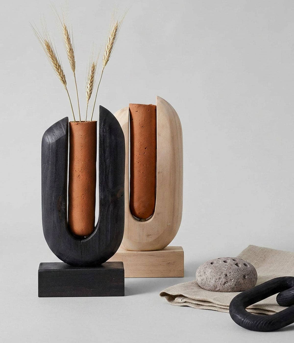 Arched Wood Vase, Pale