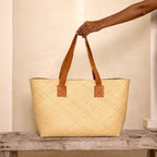 Oversized Ivory Rattan Tote Braided Handle