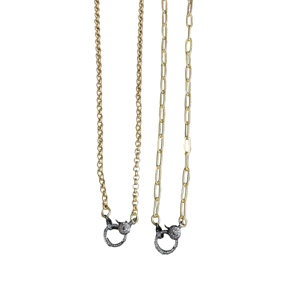 Matte Gold Necklace with Pave Diamond Clasp