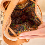 Rattan Sling Bag - Tribal Patten with Light Leather -  Large