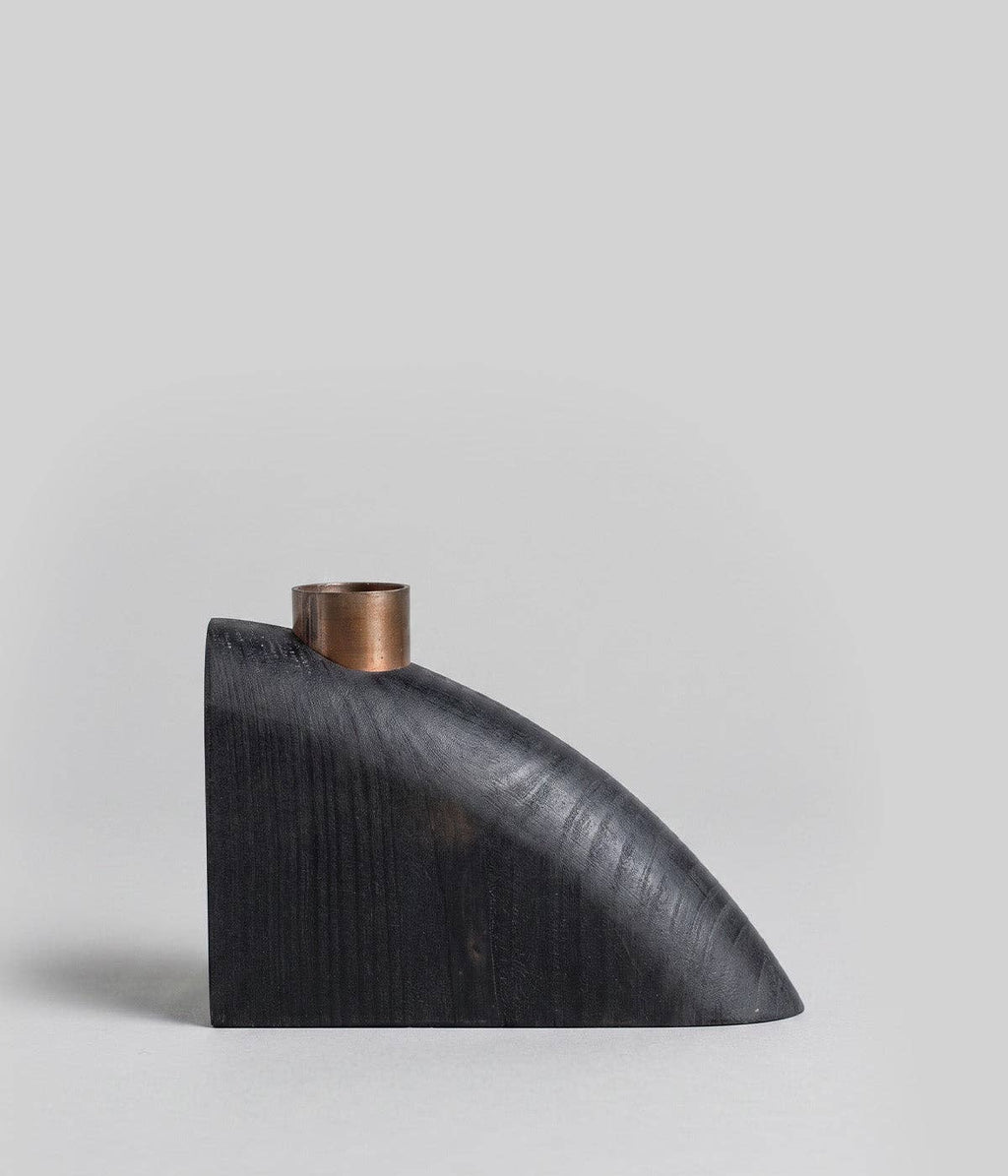 Sculptural Loop Wood Candle Holders, Charcoal, Set of 5