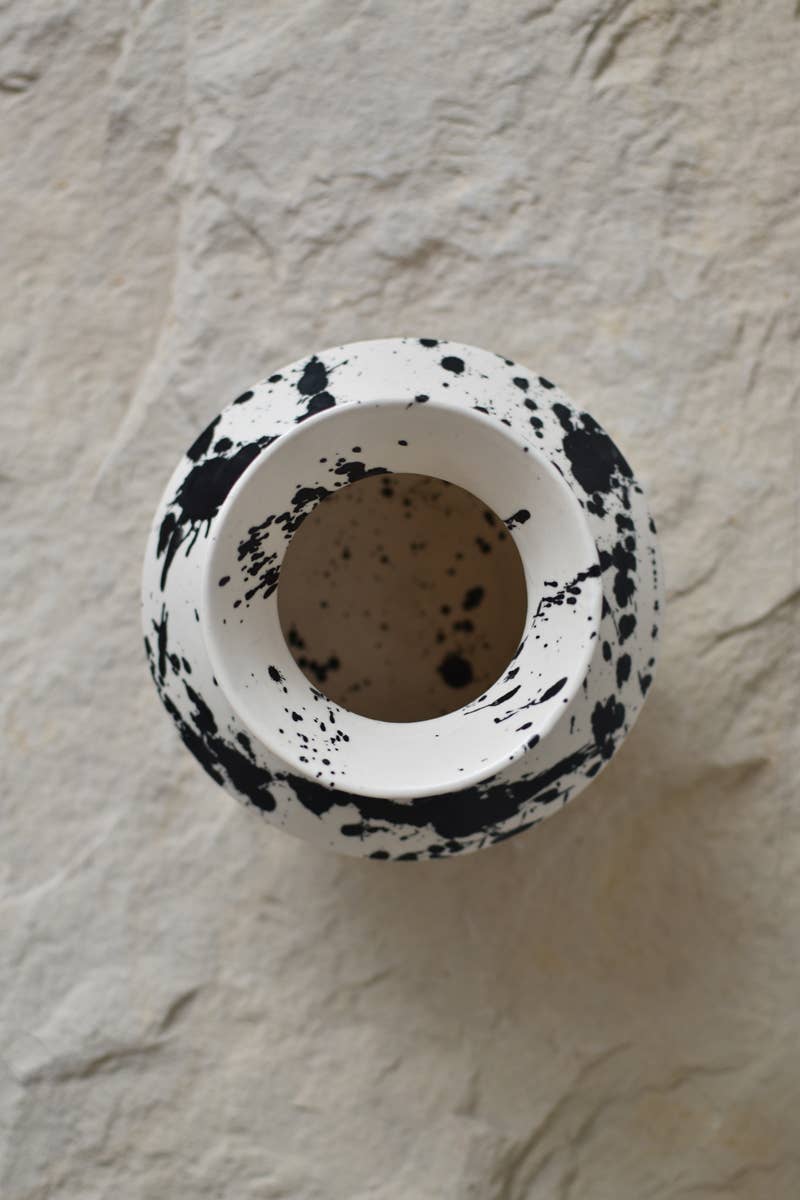 Handmade Rock Decorative Ceramic Vase I - Black & White