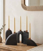 Sculptural Loop Wood Candle Holders, Charcoal, Set of 5