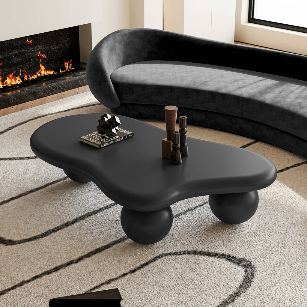 47" Cloud Shaped Coffee Table with 3 Ball Legs, Black