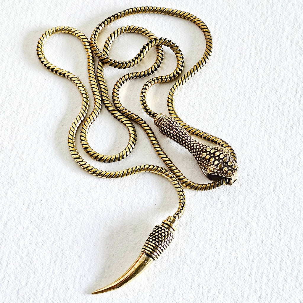 Brass Chain Serpent Necklace - Long